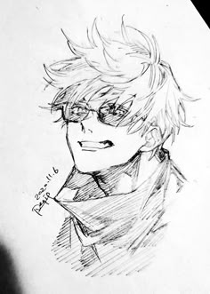 a pencil drawing of a boy with glasses