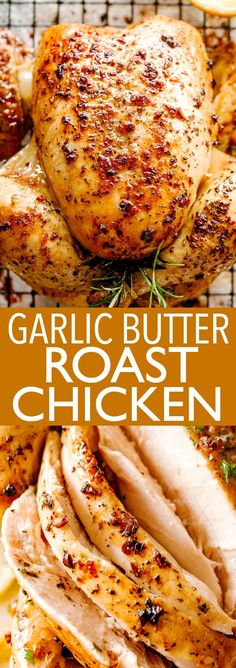 garlic butter roast chicken on a cooling rack