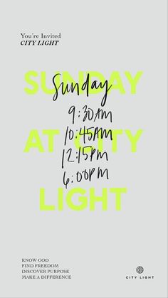 an event poster with the words sunday at 4pm on it, and yellow lettering