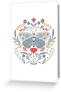 a card with an image of a butterfly and flowers in the middle, on a white background