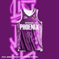 a purple and white basketball jersey with the number 8 on it, in front of an abstract background