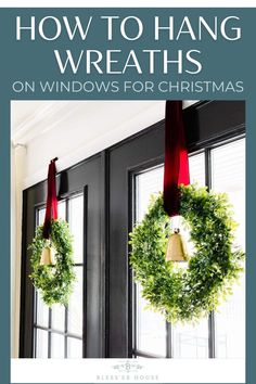 two wreaths hanging from the side of a door