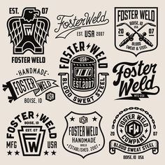 a set of logos and emblems for different types of products, such as beer