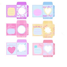 some pink and blue boxes with different designs on the top one has a white heart