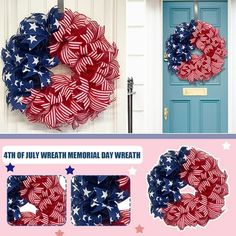 the fourth of july wreath is made with red, white and blue paper