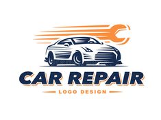 car repair logo design with wrench on white background royalty illustration