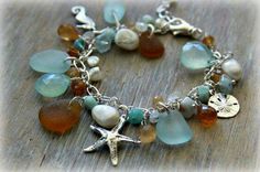 Seashell Charm Bracelet, Sea Jewelry, Diy Charm, Beachglass Jewelry, Charms Bracelets, Sea Glass Crafts, Photo Charms, Shell Jewelry, Sand Dollar