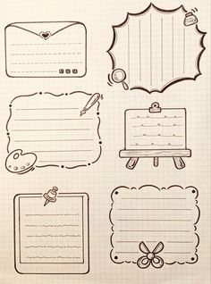 hand drawn doodles on lined paper with frames