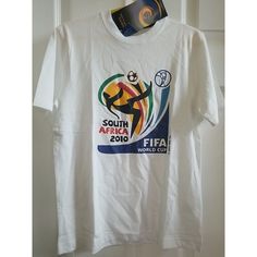 a white t - shirt with the south africa 2010 logo on it hanging from a hanger