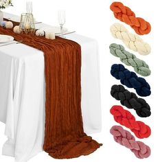 Handmade and hand-dyed table runner with a soft and smooth texture, adding a touch of Bohemian style to your table setting. Made of high-quality pleated design gauze, this rustic table runner drapes gracefully across large tables, enhancing the dining experience. Versatile and elegant, ideal for weddings, baby showers, birthdays, picnics, photo shoots, and other special events. Can be used as a table decoration, chair cover, party decoration, or even as a wedding arch decoration, suitable for va Burnt Orange Table Runner, Extra Long Dining Table, Orange Table Runner, Dark Orange Table Runner, Dining Table Cover, Vintage Wedding Table, Rustic Table Runners, Orange Table, Large Tables