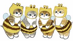 three cats dressed up in bee costumes and one cat is wearing a bumble costume