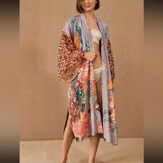 Stunning Floral Peacock Print Cardigan Kimono Flowy And Light Fitted Long Sleeve Floral Print Robe, Fitted Floral Print Kimono, Kimono Beach Cover Up, Beach Cardigan, Belted Wrap Dress, Kimono Floral, Cardigan Kimono, Beach Kimono, Printed Robe