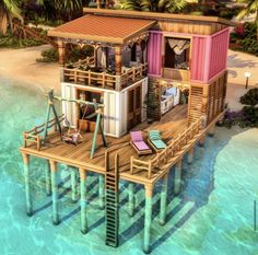 an artist's rendering of a house on stilts in the water