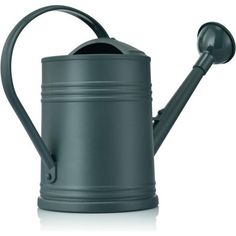 a gray watering can with a handle