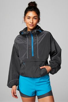 Shimmer Hiking Jacket Fabletics Onyx/Riptide female Activewear >> Womens >> Jackets & Outerwear >> Jackets regular Everyday Breathable/Pockets/Reflective/Water-Resistant/Wind Resistant Female Activewear, Hiking Jacket, Matching Outfit, 2025 Fashion, Nylon Fabric, Womens Jackets, Lightweight Jacket, Matching Outfits, Active Wear For Women