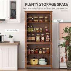 the pantry storage space is labeled with labels and instructions for how to use it in this kitchen