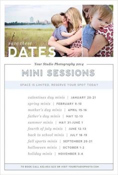 a flyer for a mini session with two photos and the words, save them dates