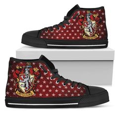 Gryffindor Sneakers Harry Potter High Top Shoes Fan Gift PT19-Gear Wanta Hogwarts Dr, High Top Vans, Mens High Tops, Dark Denim Jeans, High Top Shoes, Dinosaur Print, Vans Shoes, Top Shoes, Canvas Shoes