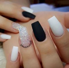 Coffin Art, Nails Grunge, Black And White Nail Designs, 2019 Nails, Coffin Nails Matte, Milky Nails, White Nail Designs