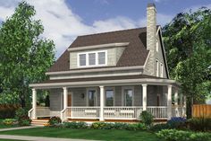 this is an artist's rendering of a house with porches and wraparound porches