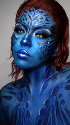 Body paint inspirado en Mystique de Marvel Face Painting Cosplay, Mystique Makeup, Blue Face Paint, Business Name Ideas, Makeup Cosplay, Makeup Business, Halloween Beauty