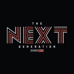 the next generation logo is shown in red and white on a black background with an orange stripe