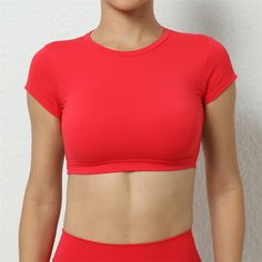 B-026-09 Solid Compressive Athleisure T-shirt, Red High Stretch Elastane Top, Fitted Tops For Workout, Fitted Solid Color Tops For Workout, Breathable Tops With Medium Support And Elastane, High Stretch Seamless T-shirt, Breathable Elastane Tops For Workout, Breathable Elastane Workout Tops, Fitted Solid Color Workout Tops