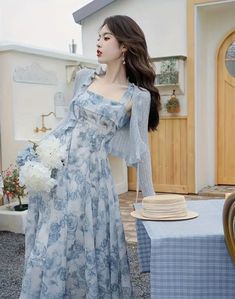 Floral Embroidery Dress, Ribbed Cardigan, Vacation Dresses, Dress Set, Elegant Floral, Dress With Cardigan, Types Of Skirts, Strap Dress, Free Clothes