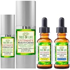 Tree of Life Age Defying Ultimate Facial Skincare Regimen | Includes Daytime Glow Serum (1 Oz), Nightime Renew Serum (1 Oz), Moisturizing Beauty Face Cream (1 Oz) and Eyebright Eye Gel (0.5 Oz) Polypeptide Cream, Facial Skincare, Beauty Serums, Skincare Regimen, Organic Green Tea, Spa Day At Home, Retinol Serum, Beauty Cream, Tea Tree Essential Oil