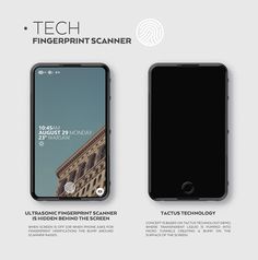 an advertisement for the tech fingerprint scanner is shown in two different screens, one black and one white