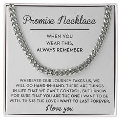 This Promise Necklace for Him is a modern chain link necklace that is perfect as a gift for him for Valentine's Day, your Anniversary, his Birthday, or any special occasion to say "I love you!". Give him this Promise Gift as a way to show your commitment and belief in the relationship. Give him a high-quality stainless steel chain link necklace that he can wear for years to come. This is available in polished stainless steel or 14K yellow gold, so you can be sure this perfectly weighted necklace Promise Necklace For Boyfriend, 18th Birthday Gifts For Boyfriend, Stainless Steel Chain Link Necklace, Necklace For Boyfriend, Necklace For Him, Boyfriend Necklace, Promise Necklace, Boyfriend Anniversary, Cuban Link Necklace