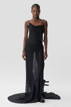 Zoe Kravitz Slip Dress, Ann Demeulemeester Dress, Bias Slip Dress, Long Slip Dress, Drape Panel, Zoe Kravitz, Ann Demeulemeester, Lace Maxi Dress, Square Neck