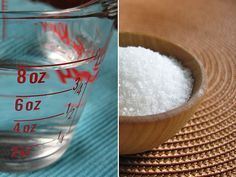 two pictures side by side one with sugar and the other with water