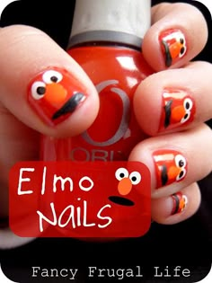 Elmo Nails...too darn cute.. Will be doing my grandbabys nails like this for sure! Elmo Birthday Party, Elmo Birthday, Animal Nails, Girls Nails, Fancy Nails, Diy Beauty, Nail Art Design