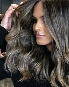 LowLights on Dark Hair Ash Chocolate Highlights Brunette Hair Brown And Blonde Hair Balayage, Lowlights On Dark Hair, Black Brown And Blonde Hair, Face Framing Color, Dimensional Lowlights, Dimensional Brown Hair, Balayage Ash Brown, Highlights Dimensional, Highlights Brunette Hair