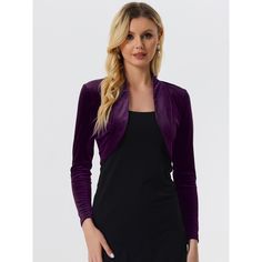 Whether you plan your whole outfit around it or simply slip it on for extra warmth, this jacket is sure to make you look chic. This elegant evening dress shrug is a great choice for your girlfriend, wife, daughter, or friends during the Festival. This gorgeous tailored bolero cardigan is perfect for matching dresses, shirts, tops, pants, jeans, bags, and small accessories for casual, date, home, party, work, shopping, vacation occasions, etc. Jumpsuit Winter Outfit, Velvet Shrug, Velvet Bolero, Dress Shrug, Long Sleeve Shrug, Shrug For Dresses, Party Jackets, Formal Jumpsuit, Jeans Bags