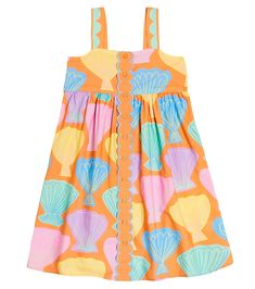 Scalloped cotton dress in orange - Stella Mc Cartney Kids | Mytheresa Measurements Chart, Stella Mc, Kids Frocks, Baby Frocks Designs, Sewing Patterns For Kids, Frocks For Girls, Baby Boy Shoes, Stella Mccartney Kids, Sewing For Kids