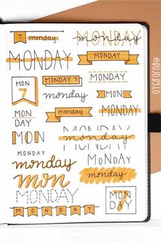 25+ best all ORANGE themed bullet journal layouts and trackers for inspiration to change up your theme with! #bujo #bulletjournal #bujoideas #bujotheme How To Take Notes On Dotted Paper, Bujo Font Ideas, Journaling Fonts Handwriting, Aesthetic Notes Layout, Notes Layout Ideas, Headings For Notes, Bujo Inspiration Aesthetic, Fonts For Journaling, School Notes Layout