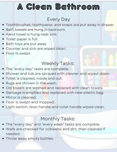 a clean bathroom poster with instructions for cleaning