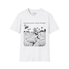 This support your local farmer t-shirt exudes a rustic and community-driven vibe, perfect for those who value locally sourced products and sustainable living. It makes a great addition to a casual, everyday wardrobe and is relevant for Earth Day, Farmers' Market Week, and community events.\n\nProduct features\n- Made from 100% ring-spun cotton for durability and comfort\n- Classic fit with crew neckline suitable for any occasion\n- Ethically grown and harvested US cotton used in production\n- Available in various fabric blends for different color options\n- Tubular knit construction reduces fabric waste and enhances garment appearance\n\nCare instructions\n- Do not dryclean\n- Machine wash: warm (max 40C or 105F)\n- Do not bleach\n- Tumble dry: low heat\n- Iron, steam or dry: low heat\n\n* Support Your Local Farmer, Community Events, Casual Everyday, Sustainable Living, Earth Day, Everyday Wardrobe, Farmers Market, Crew Neckline, Farmer