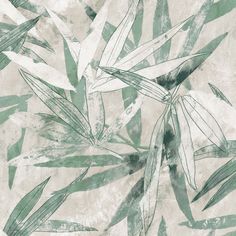 an abstract painting of green leaves on a white background