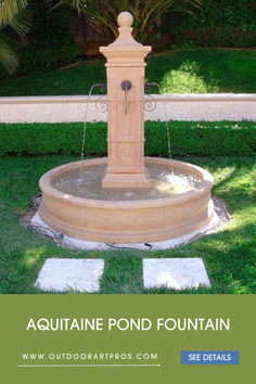 Elegant Aquitaine Pond Fountain with tiered design and pond lights, enhancing outdoor garden decor and backyard water features. Courtyard Fountain, Waterfall Sounds, Round Pool, Pond Fountains, Pool Fountain, Backyard Water Feature