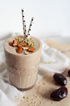 a smoothie with almonds and nuts in it