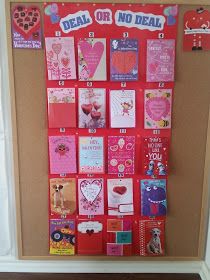 a bulletin board with lots of valentine's day greetings attached to the wall