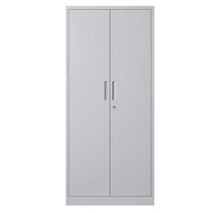 a tall white cabinet with two doors