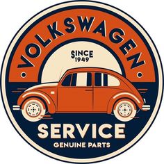 an orange and blue volkswagen logo with the words service on it's front side