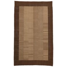 a brown and tan area rug on a white background, with horizontal stripes in the middle