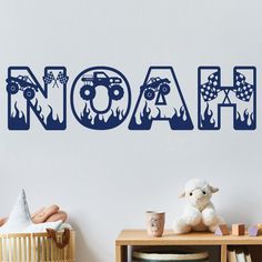 a wall decal with the word noah written in large letters