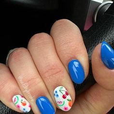 Brooke Jensen on Instagram: "How come having fruit on nails is so cute!?!!😍🫐🍉🍊🍒 . . Inspo: from Pinterest! Not sure who the original artist is. . . -Do not remove my name off my picture. Ask for permission before using my photo on a website or for marketing purposes. #gelpolish #handpaintednailart #naturalnailsonly #utahnailtech #utahnailartist #nailartist #nailart #naildesigns #nailartdesigns #freehandart #freehandnailart #gelnails #nails #nailmagazine #nailinspo #aprilnails #aprilnailart #springnails #springnailart #trendyspringnails #fruitnails #blueberrynails #orangenails #watermelonnails #cherrynails #bluefruitnails #fruitnailart #cutefruitnails #roundnails #summerfruitnails" Cute Fruit Nail Designs, Blue Fruit Nails, Summer Luminary Nails, Strawberry And Blueberry Nails, Fruit Summer Nails, Fruit Salad Nails, Fruit Gel Nails, Short Fruit Nails, Fruit Nails Design