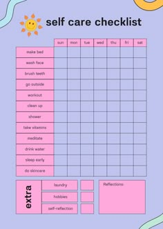 Weekly Self-care Checklist - Etsy Self Care Chart, Skin Care Checklist, Self Care Board, Self Care List, School Routine For Teens, Room Checklist, Self Care Checklist, Skin Care Routine Order, Self Care Bullet Journal